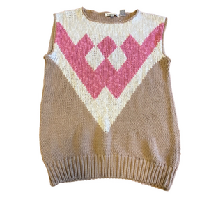 Vintage Womens Size M Jason Maxwell Linen Blend vest Sweater Pink White and Ta…